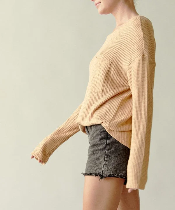 Bamboo Waffle Long Sleeve Oversize Pullover T