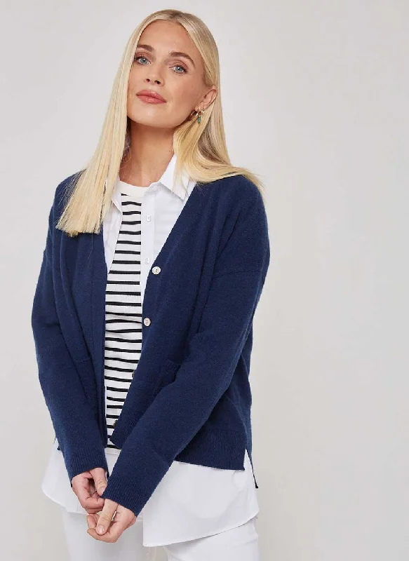 New Boxy Cashmere Cardigan - Navy