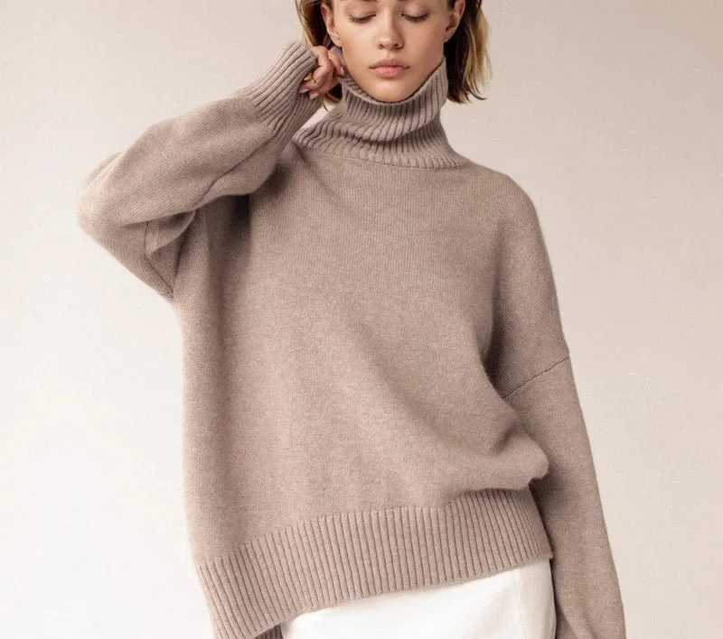 Turtleneck Long Sleeve Knit Pullover Autumn Winter Women's Clothing Trend Loose Lazy Sweater