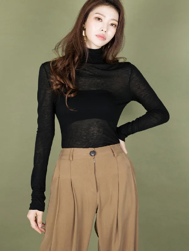 E2514 Sheer Turtleneck Top