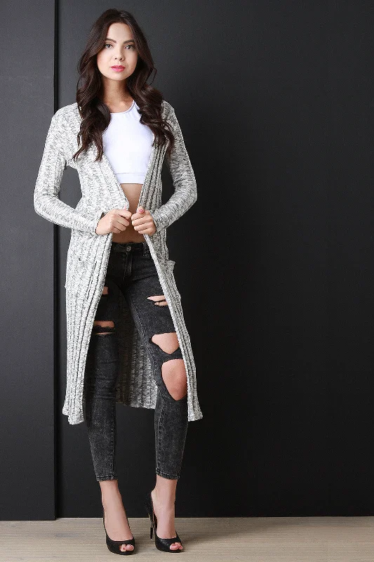 Melange Rib Knit Longline Cardigan