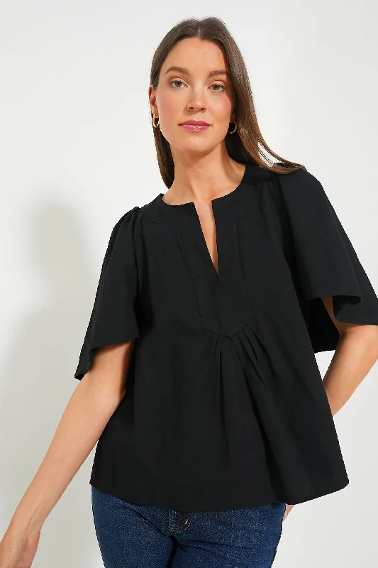 Black Finley Flutter Sleeve Top