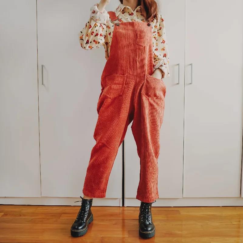 Apple Cinnamon Corduroy Overalls (Brick Red)