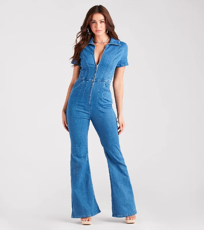 Style Goals Flared-Leg Denim Jumpsuit