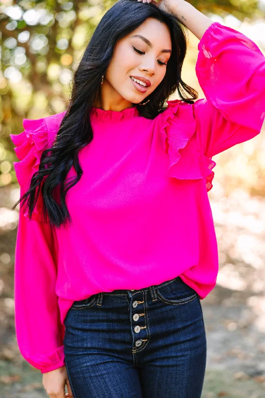 Just Can't Wait Magenta Pink Ruffled Blouse