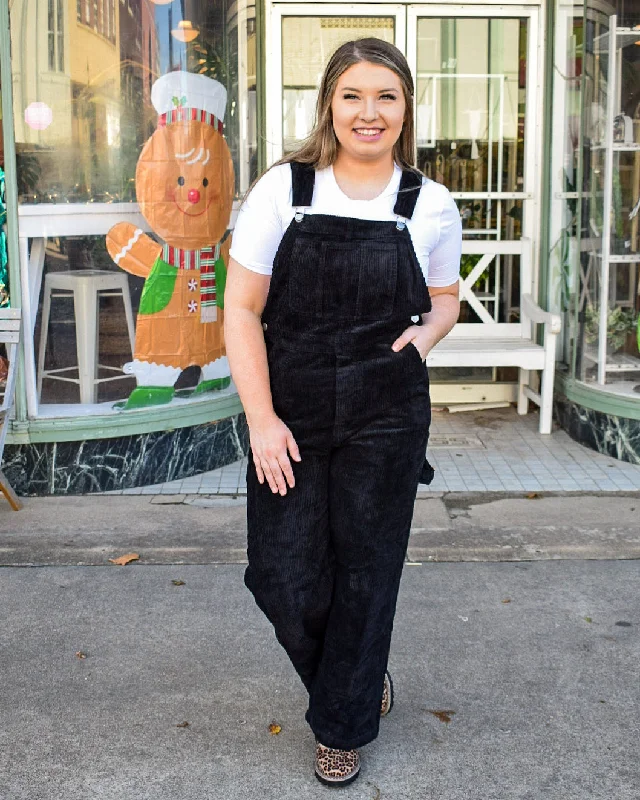 WASHED CORDUROY OVERALLS - BLACK