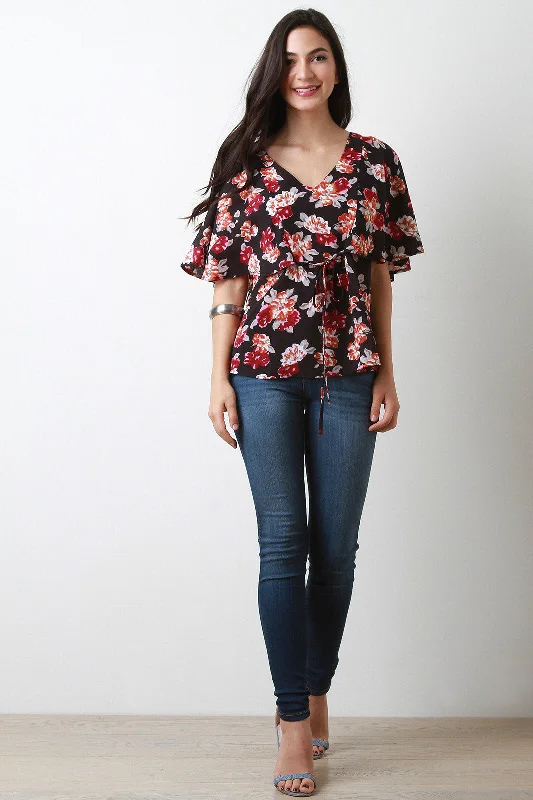 Floral Deep V-Neck Tiered Top