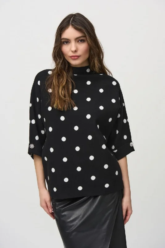 Joseph Ribkoff Black/Vanilla Two-Tone Polka Dot Boxy Sweater Top 244936