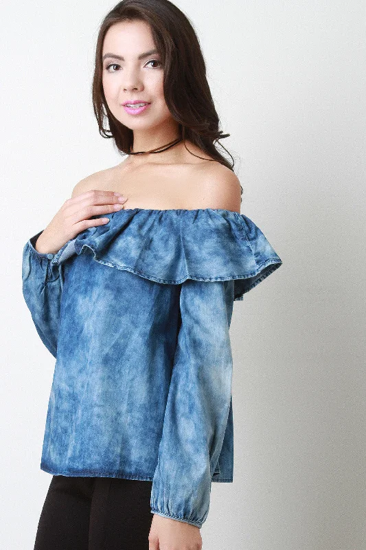 Long Sleeves Chambray Bardot Top