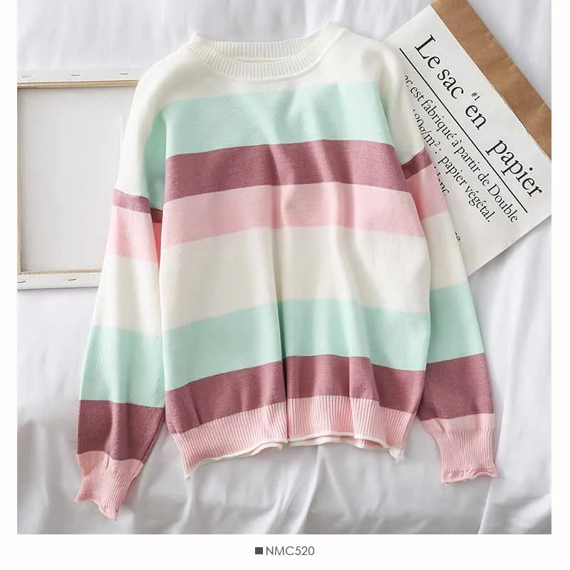 Women's colorful striped long sleeved knitwear  1814