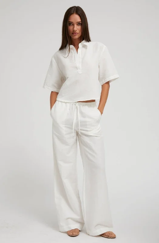 White Linen Drawstring Pants