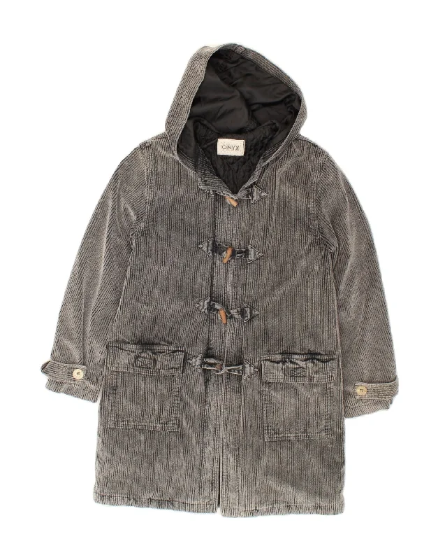 ONYX Womens Corduroy Hooded Duffle Coat UK 12 Medium Grey Striped