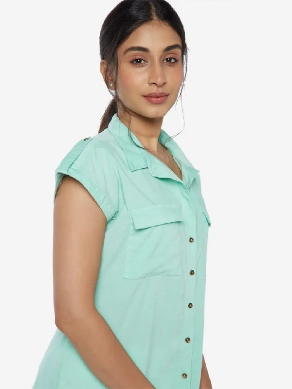 LOV Aqua Tab-Sleeved Top