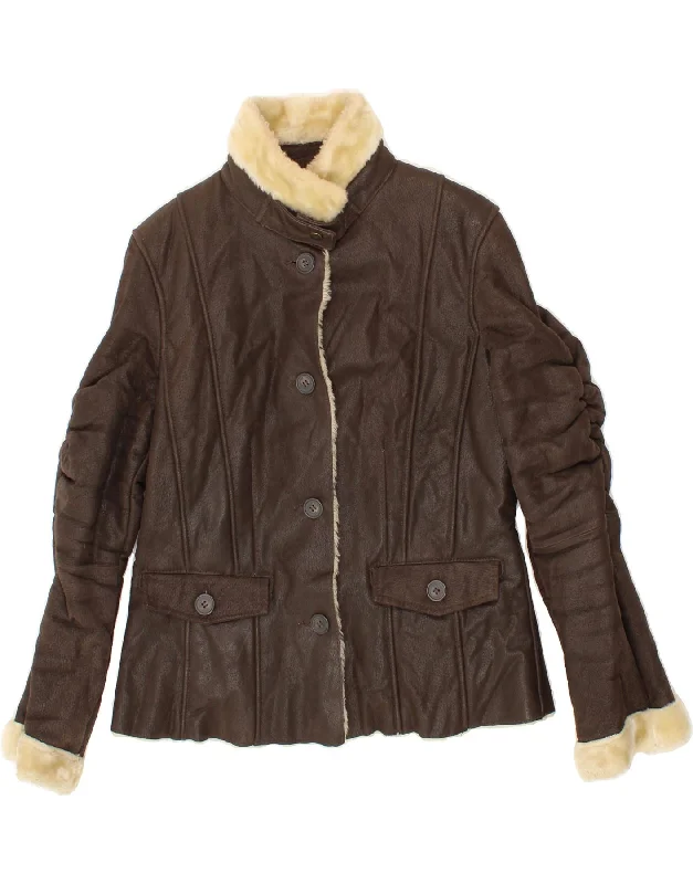 OVIESSE Womens Leather Sherpa Jacket IT 48 XL Brown Leather