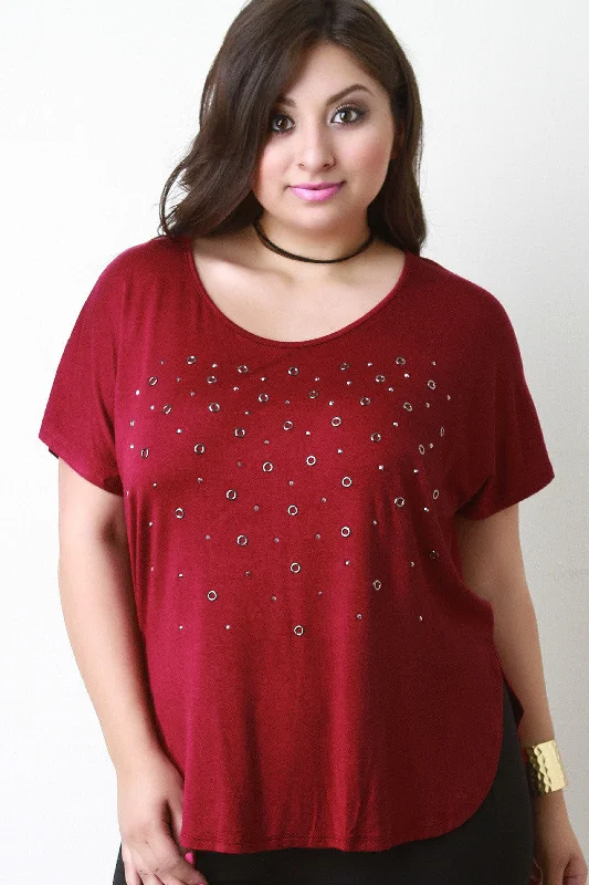 Grommets and Crystals Dolman Sleeve Tee