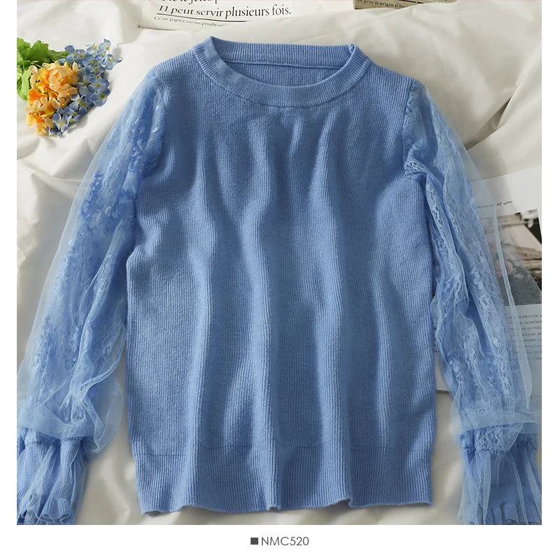 Mesh stitching loose and slim long sleeve Pullover Sweater  1817