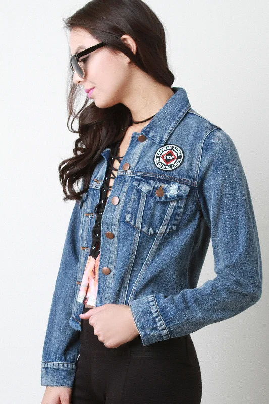 Distressed Patch Denim Jacket