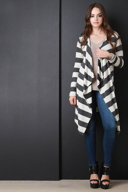 Fuzzy Knit Long Asymmetrical Hem Cardigan