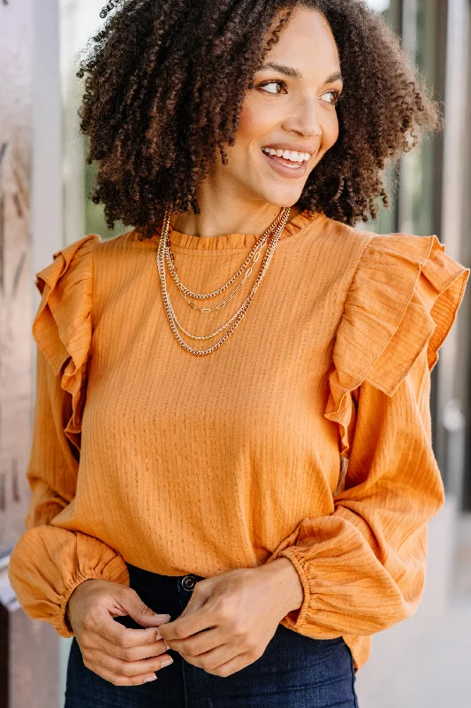 Remember It Well Rust Orange Ruffled Top