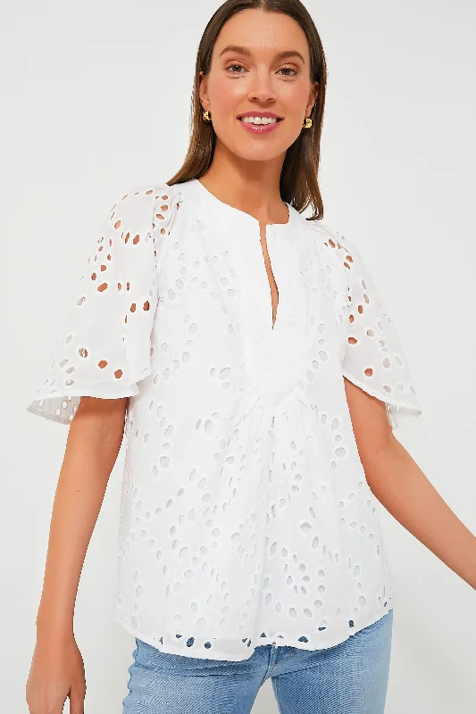 White Eyelet Finley Flutter Sleeve Top