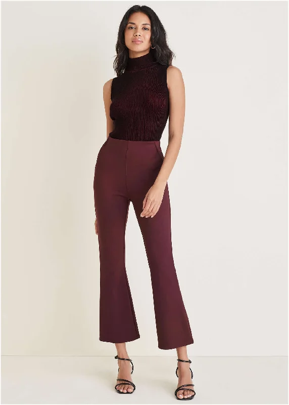 Smoothing Ponte Kick Flare Pants - Wine