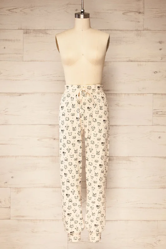 Kerry | Beige Pyjama Joggers w/ Dog Print