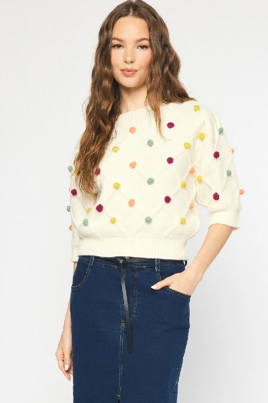 Pom pom cropped sweater