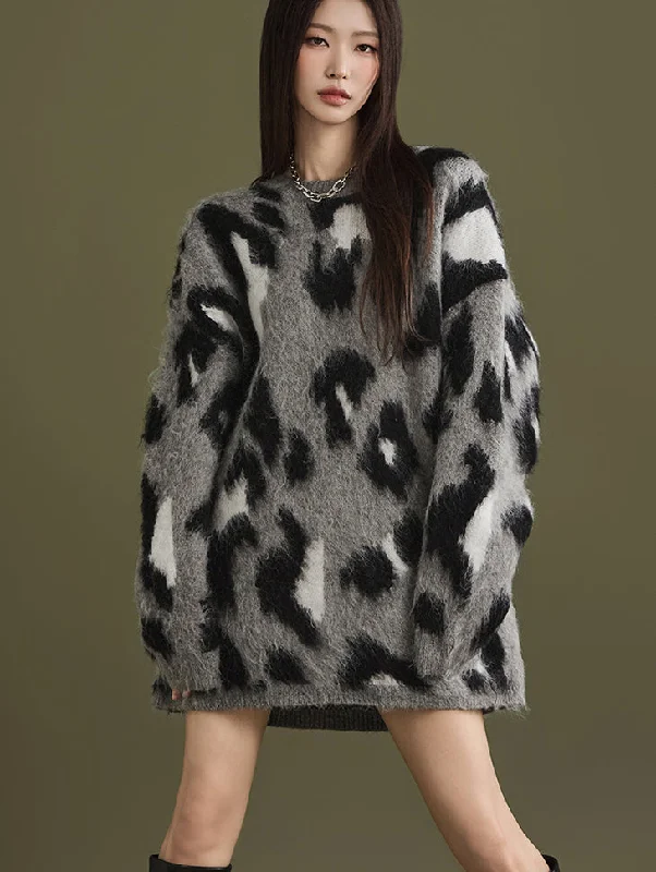 E3225 Leopard Pattern Long Knit