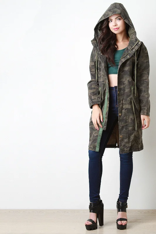 Longline Camouflage Hooded Jacket