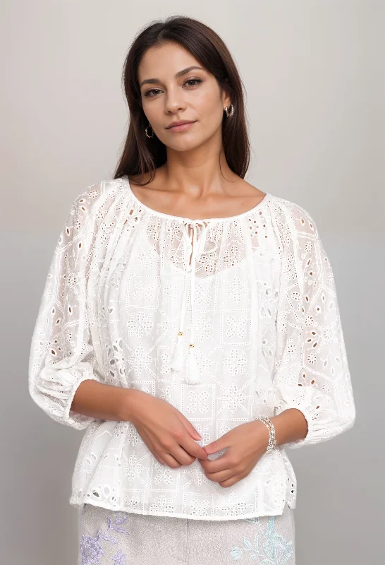 Johnny Was Jade Castillo Eyelet Blouse L10023 Boho Chic