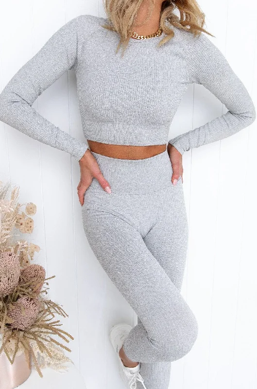 Light Grey Melange Ribbed Crop Long sleeve