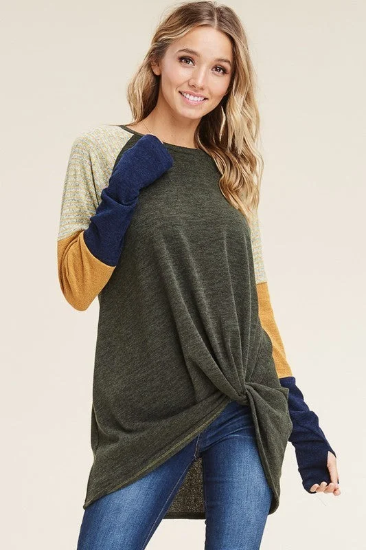 Tamera Twist front Sweater Top With Thumb Holes S-XL