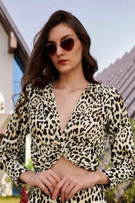 Leopard Print Twisted Knot Crop Top