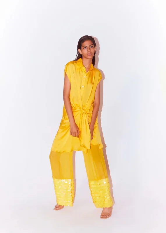 Aspen Organza Embroidered Trousers (Yellow)