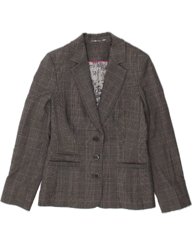 TED BAKER Womens 3 Button Blazer Jacket Size 3 Medium Grey Check Wool