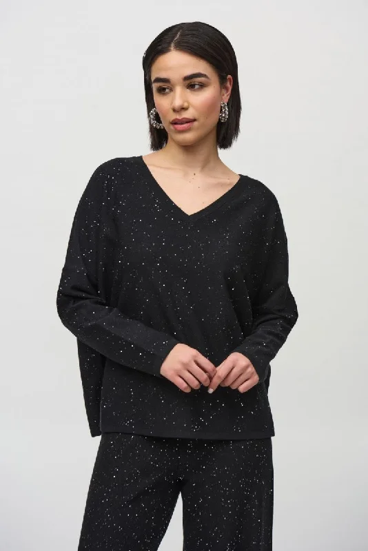 Joseph Ribkoff Black Sequined Long Sleeve Boxy Top 244921