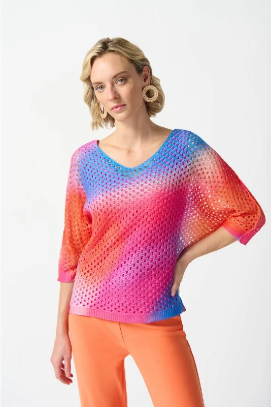 Joseph Ribkoff Multi Gradient Dolman Sleeve Open-Knit Sweater Top 242904