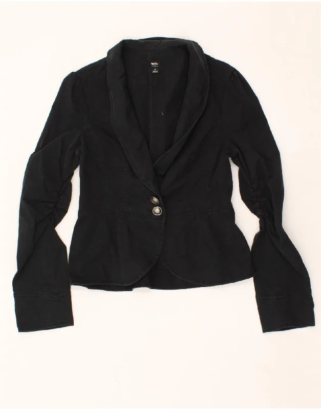 MOSSIMO Womens 2 Button Blazer Jacket UK 10 Small Black Cotton