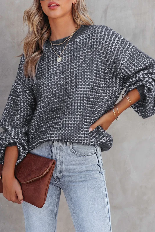 Heathered Knit Drop Shoulder Puff Sleeve Sweater