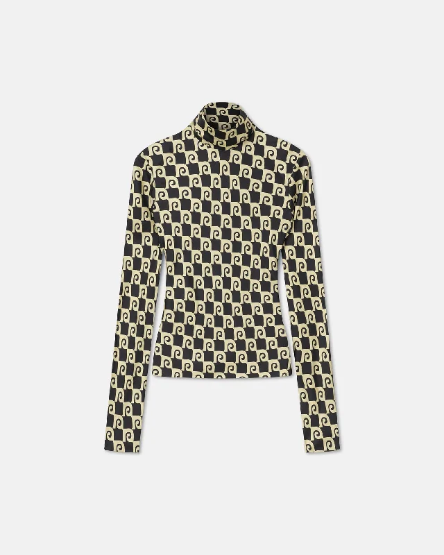 Mikela - Printed Silk-Twill Turtleneck Top - Diamond Check