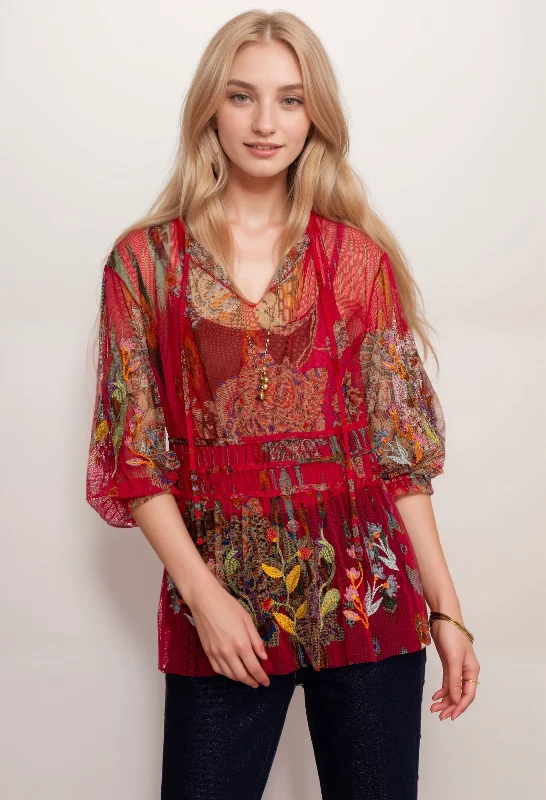 Johnny Was Feather Lark Mesh Blouse (Slip) B13624 Boho Chic