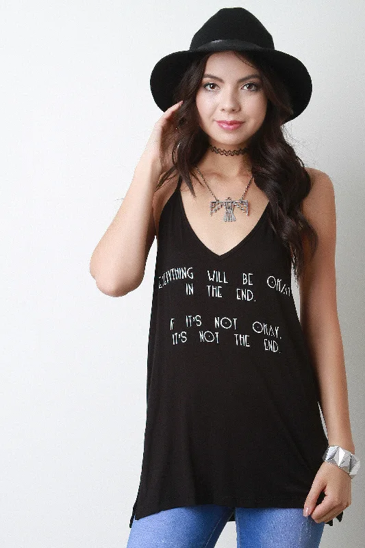 Everything Will Be Ok Sleeveless V Neck Top