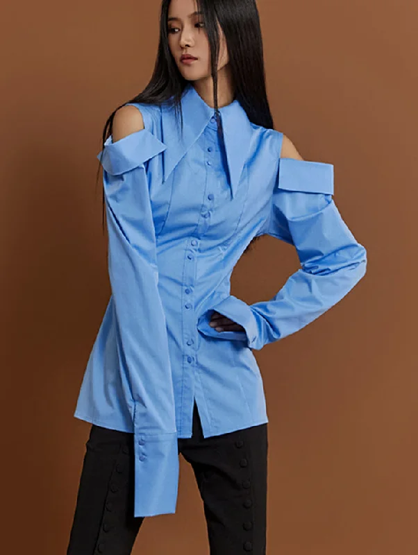 S9026 Shoulder Slit Pintuck Shirt