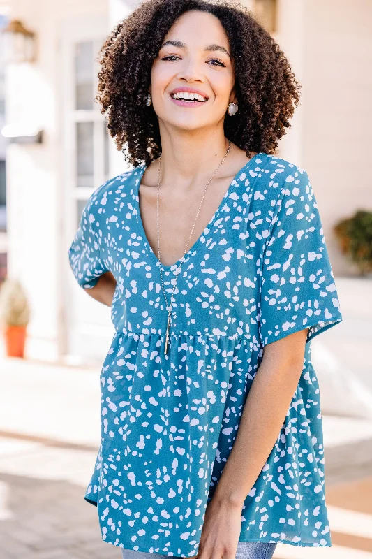 In Full Control Turquoise Blue Spotted Top