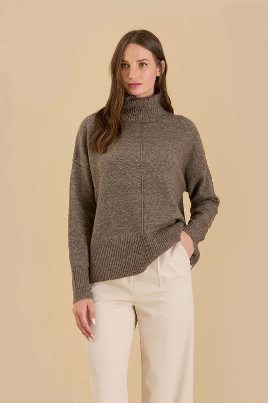 TORI TURTLENECK FRONT SEAM KNIT PULLOVER SWEATER