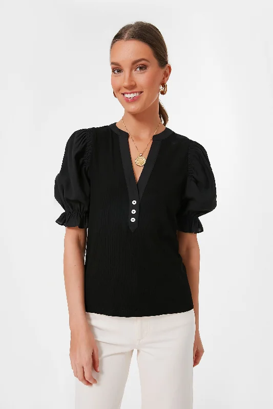 Black Livia Puff Sleeve Top