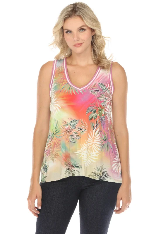 Johnny Was The Janie Raffia Palm Favorite V-Neck Swing Tank Top Boho Chic T19024