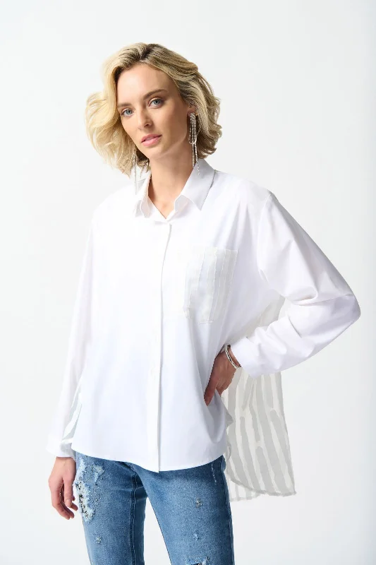 Joseph Ribkoff White Sheer Organza Back Button-Down Hi-Low Blouse 242091