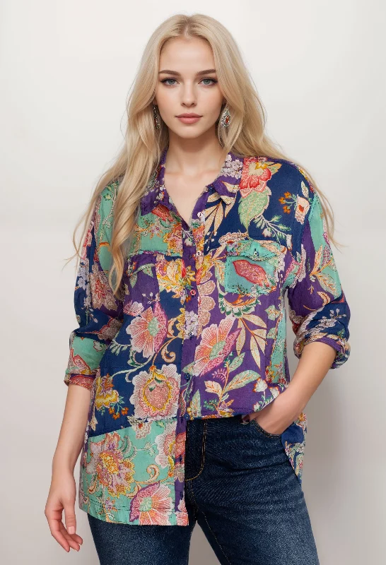 Johnny Was Womens Vivienne Leya Button Up Shirt C11524A Boho Chic Plus Size