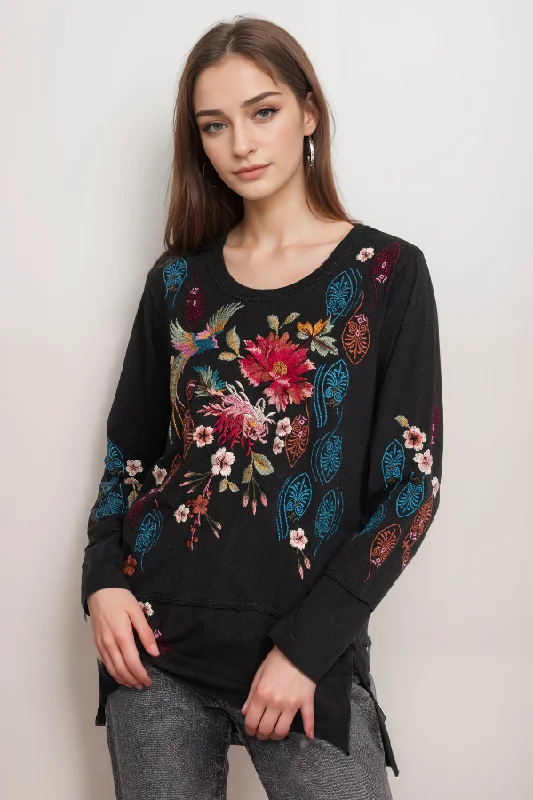 Johnny Was Ashira Raw Seam Long Sleeve Tee J10823 Boho Chic *